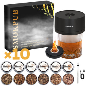 Smokpub 10-Pack Whiskey Smoker Set – Electric Whiskey & Bourbon Smokers with Built-in Lighter, Ideal Gifts for Cocktail Lovers, Men, Dads, Husbands