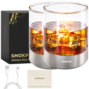 Smokpub Electric Cooling Glass Set (2) – Smart Drinkware with CoolSpin Tech, Ambient Lights, and Whiskey Gift Set